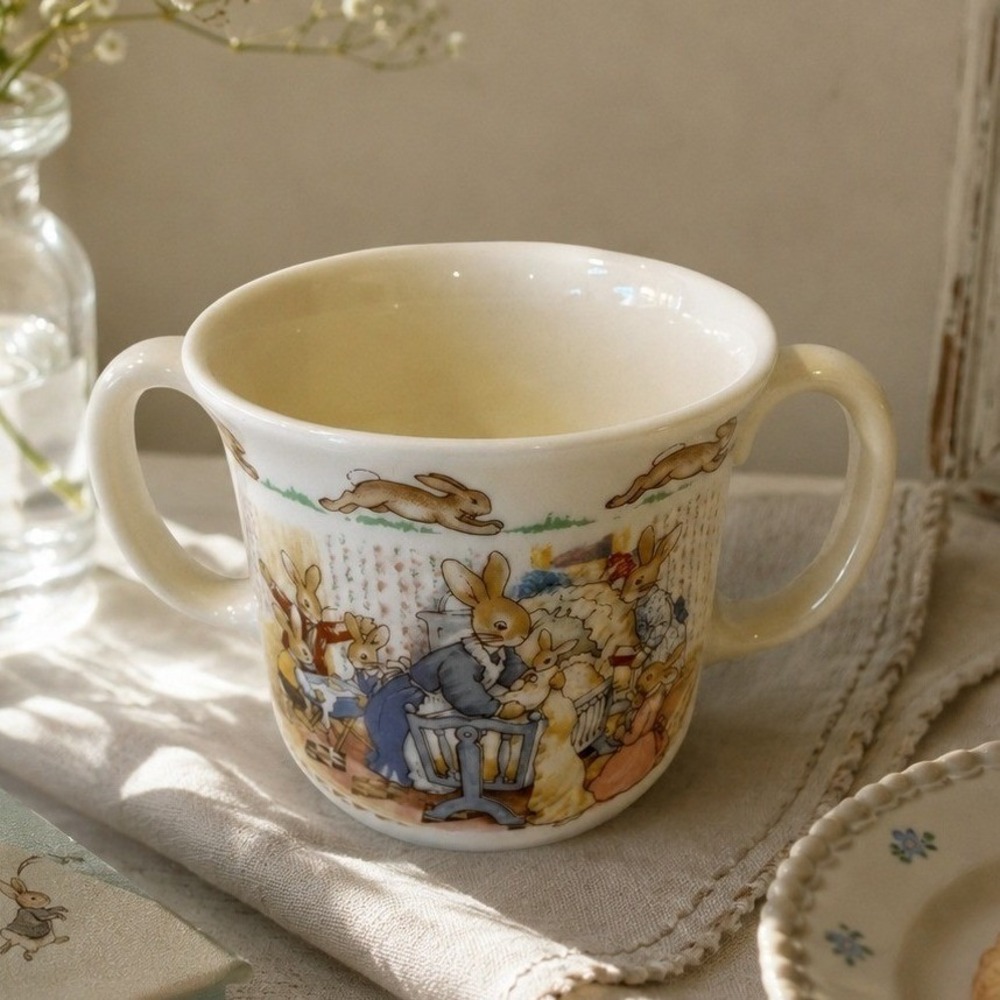 Royal Doulton Bunnykins Christening Two‎ Handle Mug Cup Bone China Rabbit Gift